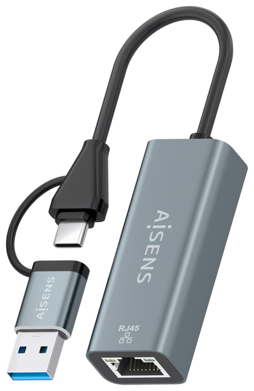 AISENS Conversor USB3.2 Gen1 USB-A+USB-C A Ethernet Gigabit 10/100/1000 Mbps, Gris, 15cm - detalle
