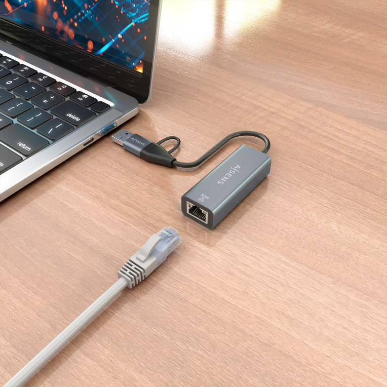 AISENS Conversor USB3.2 Gen1 USB-A+USB-C A Ethernet Gigabit 10/100/1000 Mbps, Gris, 15cm - detalle