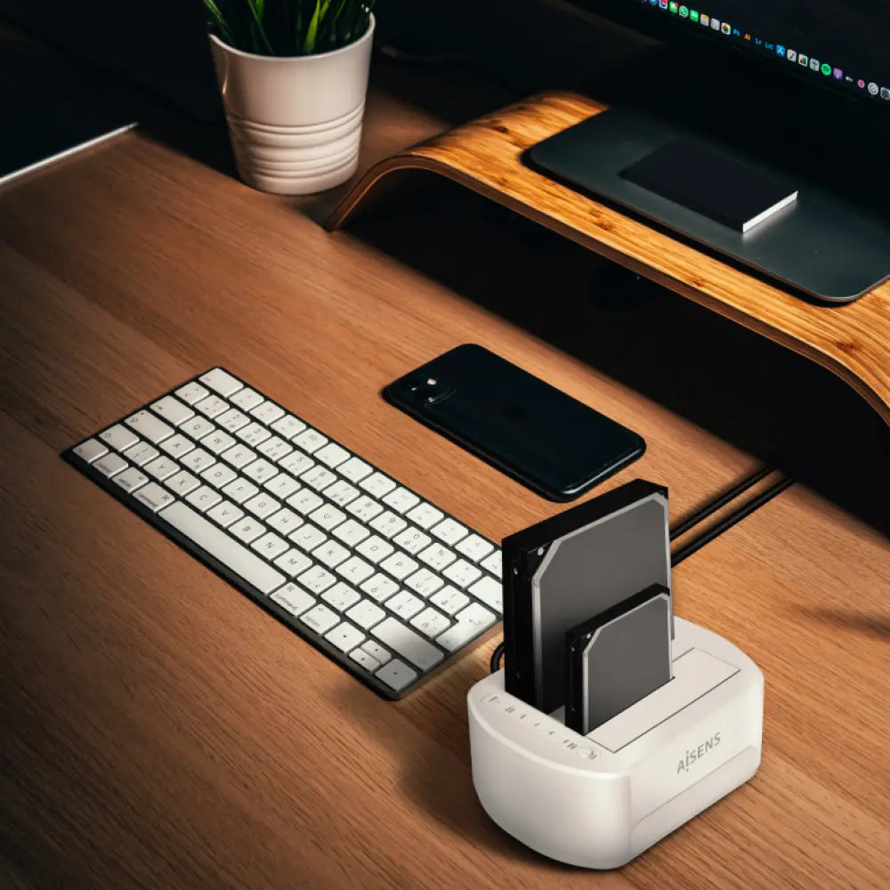 AISENS Estacion de Docking de Doble Bahia ASDS-D02W SATA 2.5/3.5 a USB 3.0/3.1 Gen1. Clone. Blanca - detalle