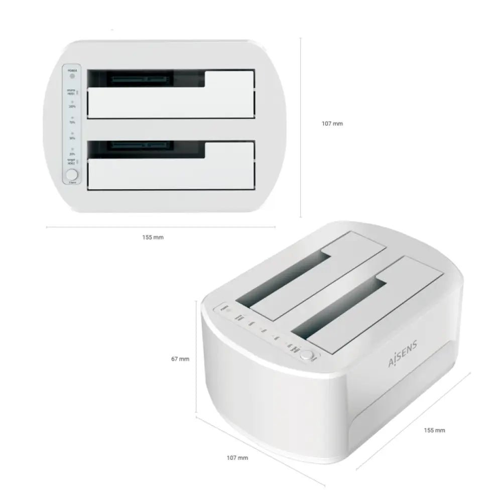 AISENS Estacion de Docking de Doble Bahia ASDS-D02W SATA 2.5/3.5 a USB 3.0/3.1 Gen1. Clone. Blanca - detalle