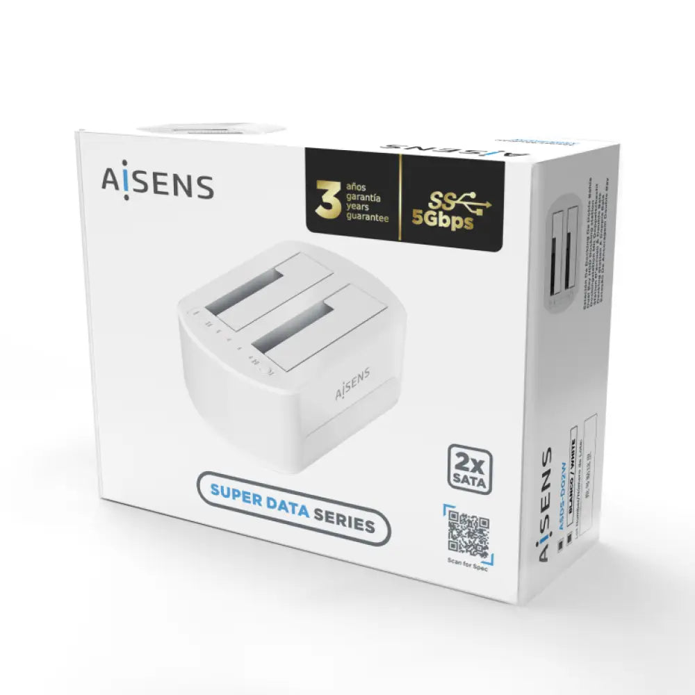 AISENS Estacion de Docking de Doble Bahia ASDS-D02W SATA 2.5/3.5 a USB 3.0/3.1 Gen1. Clone. Blanca - detalle