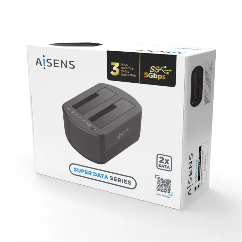 AISENS Estacion de Docking de Doble Bahia ASDS-D03B SATA 2.5/3.5 a USB 3.0/3.1 Gen1. Clone. Negra - detalle
