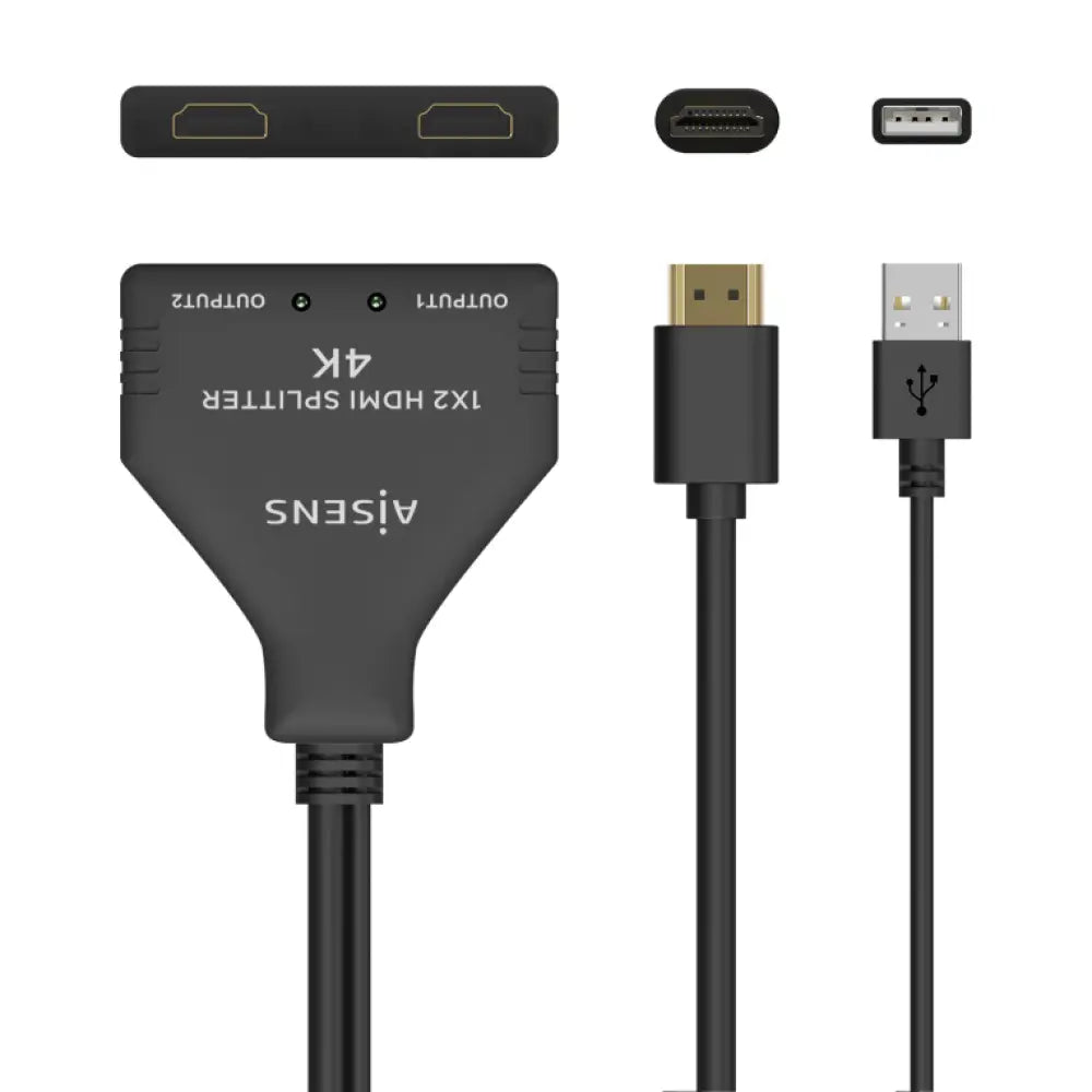 AISENS HDMI Duplicador 4K@30HZ 1×2 con Alimentación USB y Cable. Negro. 30 cm - detalle