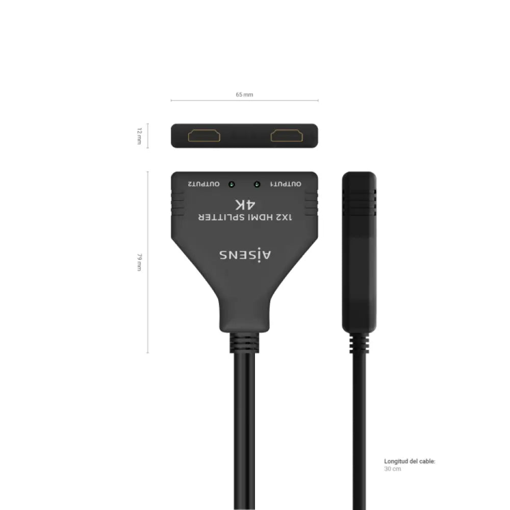 AISENS HDMI Duplicador 4K@30HZ 1×2 con Alimentación USB y Cable. Negro. 30 cm - detalle