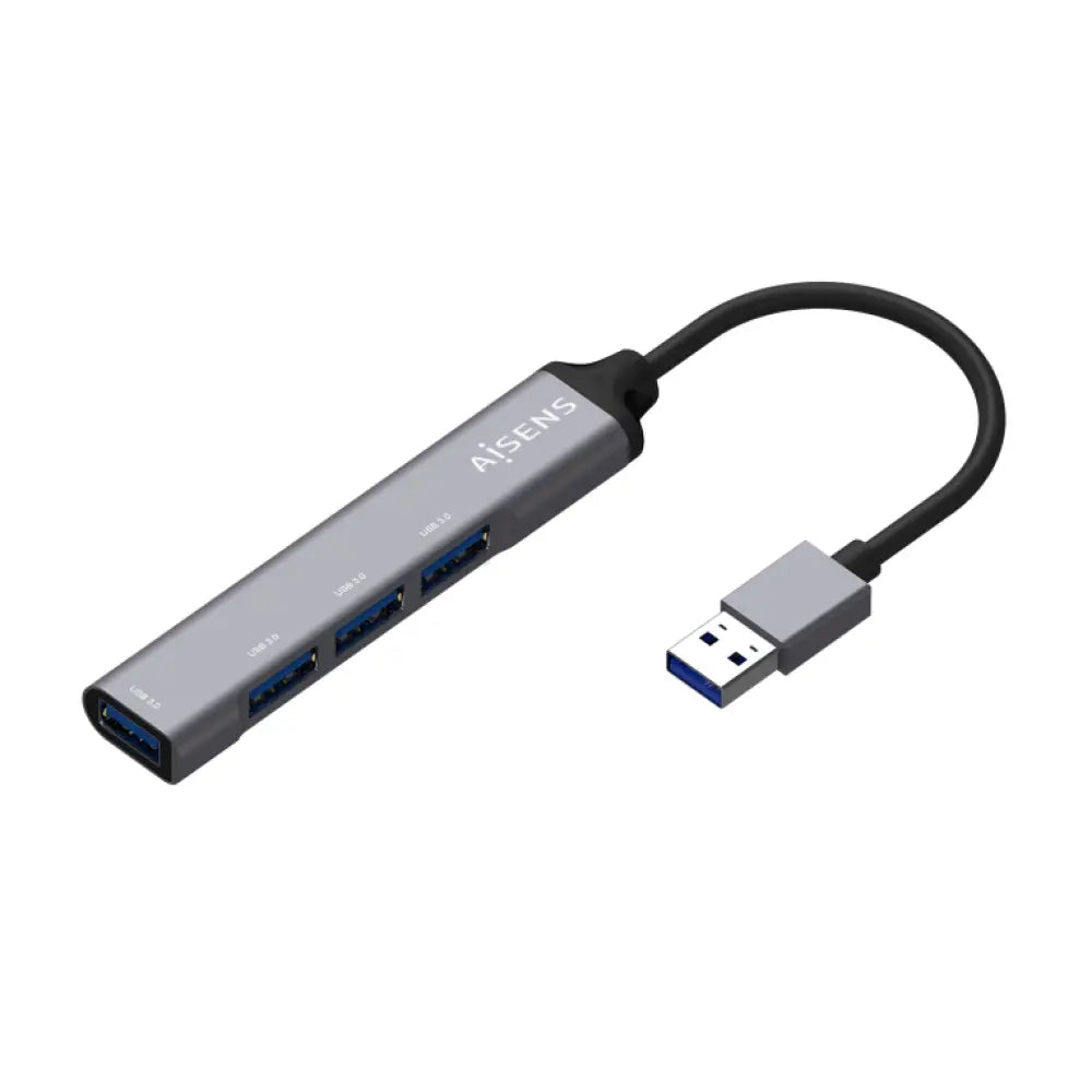 AISENS Hub USB 3.0 Aluminio. Tipo A/M - 4x Tipo A/H. Gris. 10cm - detalle