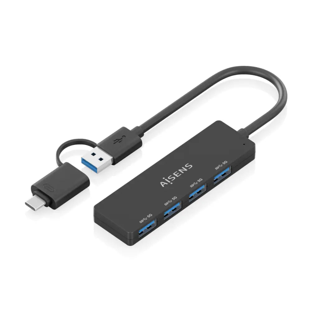 AISENS Hub USB 3.1 USB-C USB-A. USB-C/M+USB-A/M-4xTIPO A/H. Negro. 15cm - detalle