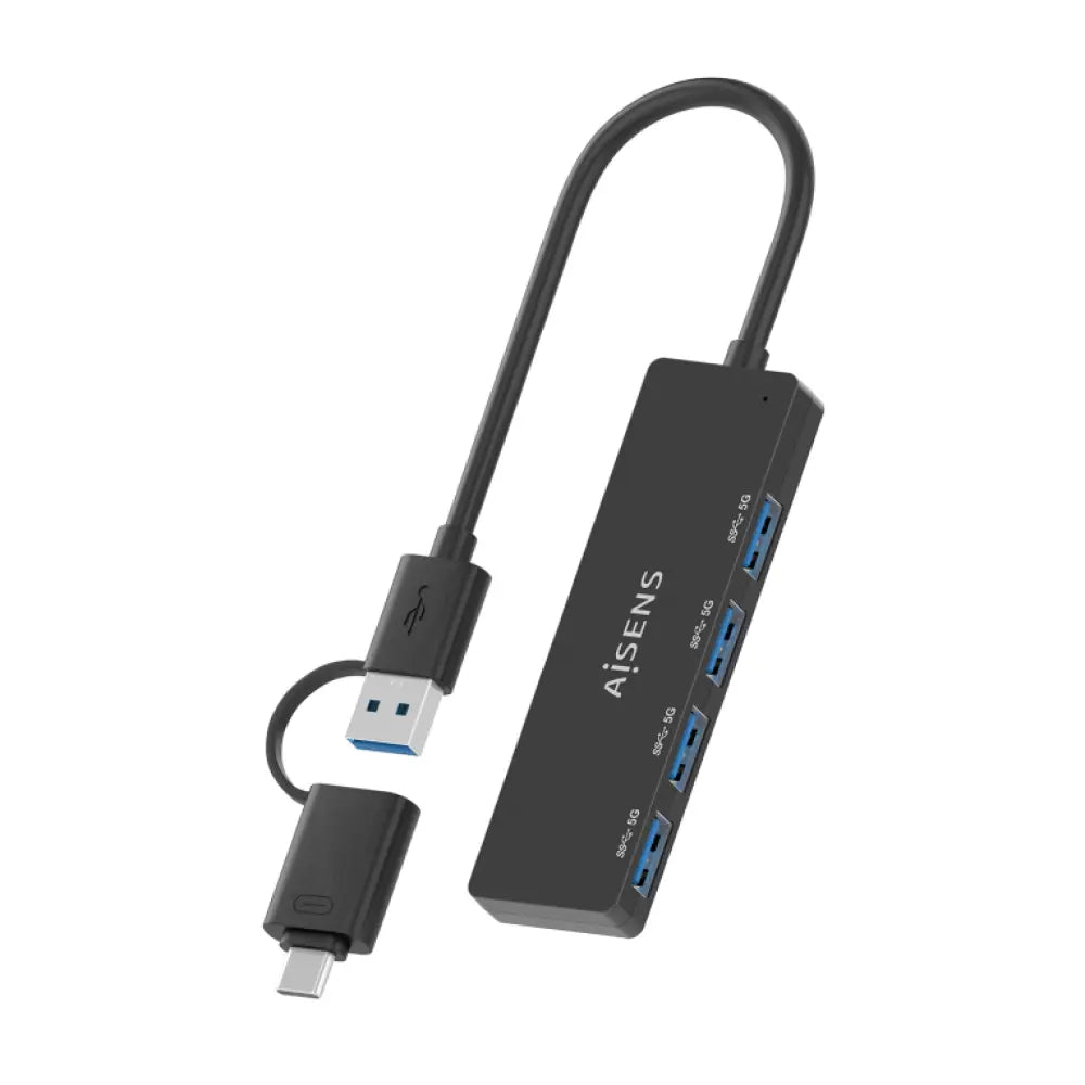 AISENS Hub USB 3.1 USB-C USB-A. USB-C/M+USB-A/M-4xTIPO A/H. Negro. 15cm - detalle