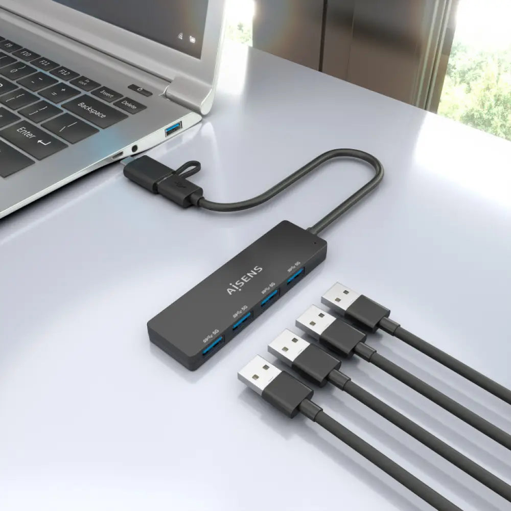 AISENS Hub USB 3.1 USB-C USB-A. USB-C/M+USB-A/M-4xTIPO A/H. Negro. 15cm - detalle