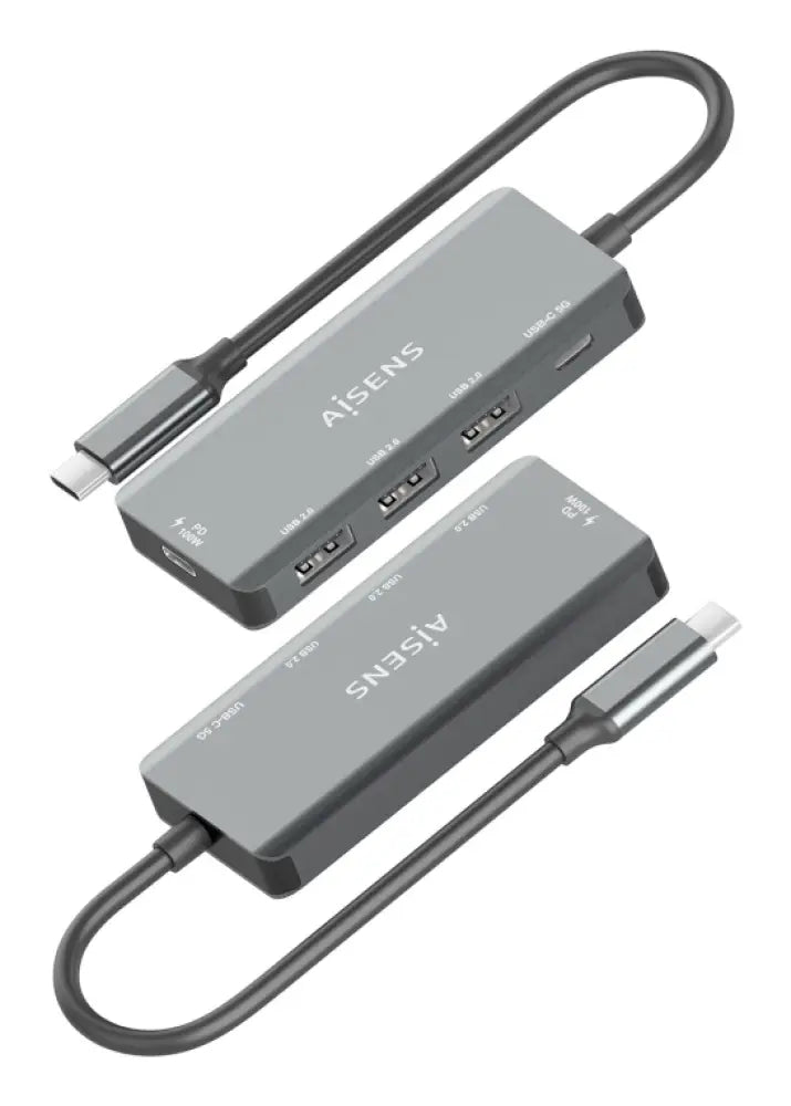 AISENS Hub USB 3.1 USB-C. USB-C/M-1xUSB-C PD 100W+1xUSB-C USB3.0/H+3xUSB-A USB2.0/H. Gris. 15cm - detalle
