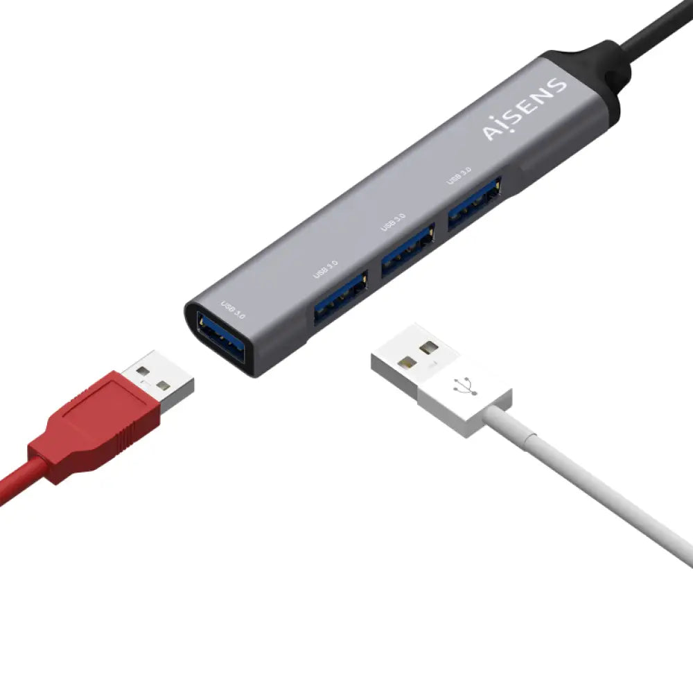 AISENS Hub USB 3.1 USB-C. Tipo C/M - 4x Tipo A/H. Gris. 10 cm - detalle