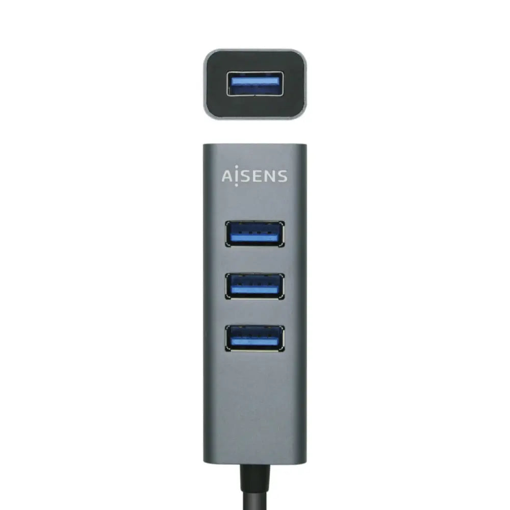 AISENS Hub USB3.0 Aluminio. Tipo A/M - 4x Tipo A/H. Negro. 10 cm - detalle