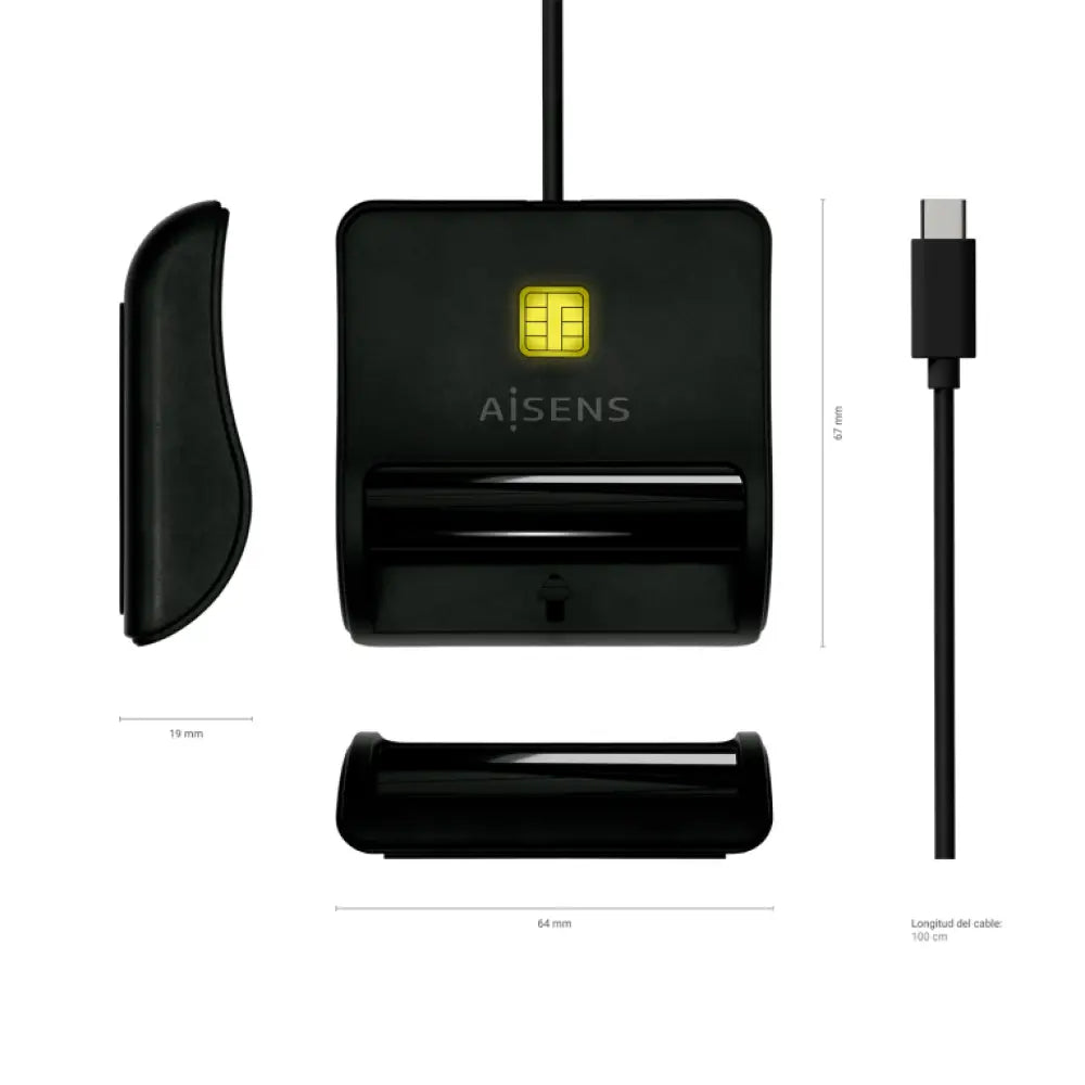 AISENS Lector De Tarjeta Inteligente DNI. USB-C. Negro - detalle