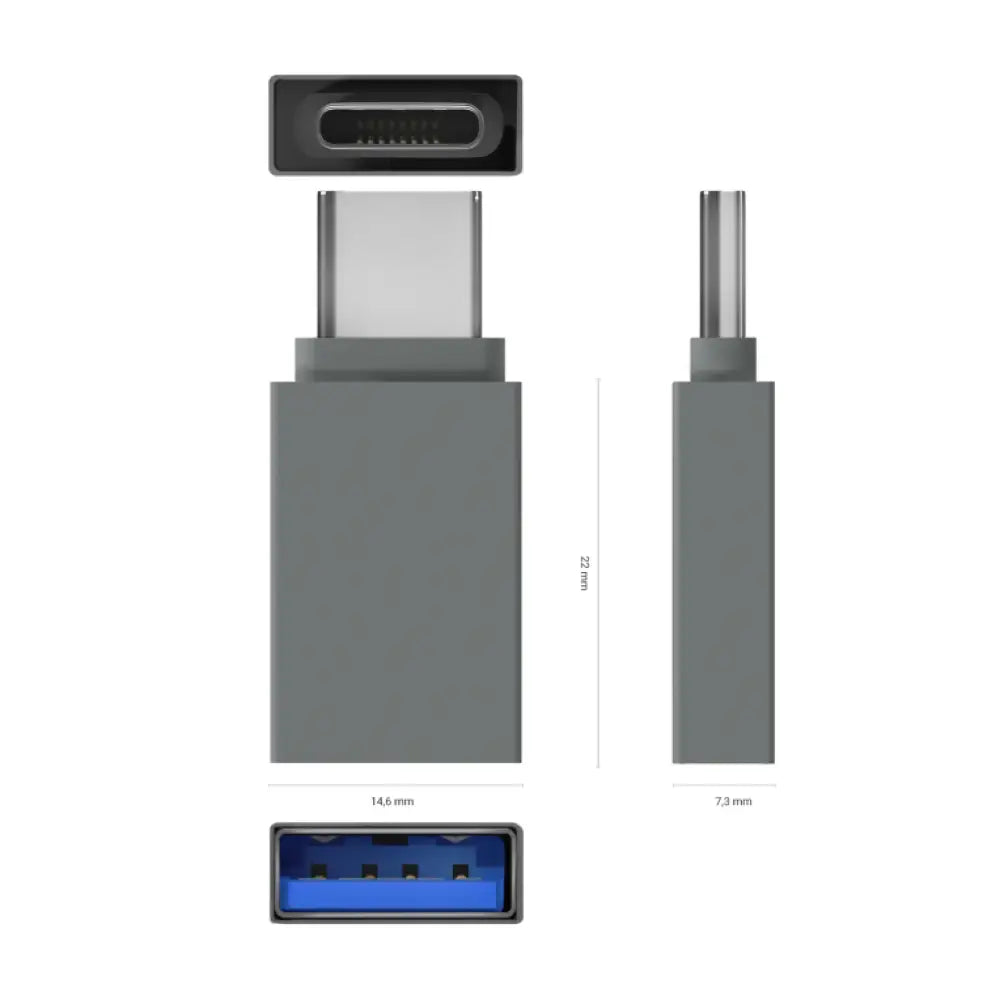 AISENS Mini Adaptador Aluminio USB 3.2 Gen1 3A. Tipo USB-C/M-A/H. Gris - detalle