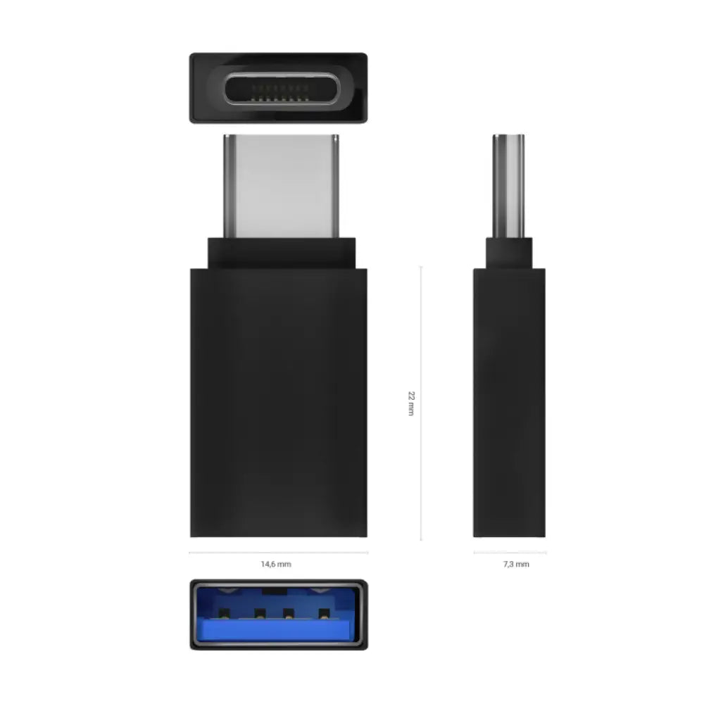 AISENS Mini Adaptador Aluminio USB 3.2 Gen1 3A. Tipo USB-C/M-A/H. Negro - detalle