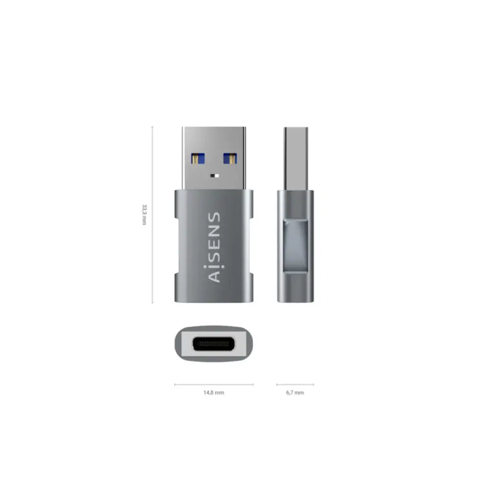 AISENS Mini Adaptador USB 3.2 GEN2 10G 3A. Tipo USB-C/H-A/M. Gris - detalle