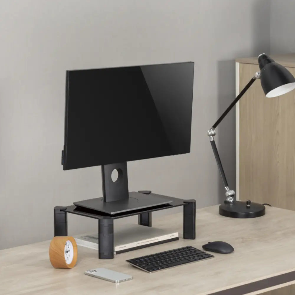 AISENS Soporte Elevador Cristal para Monitor/Portátil. Negro - detalle