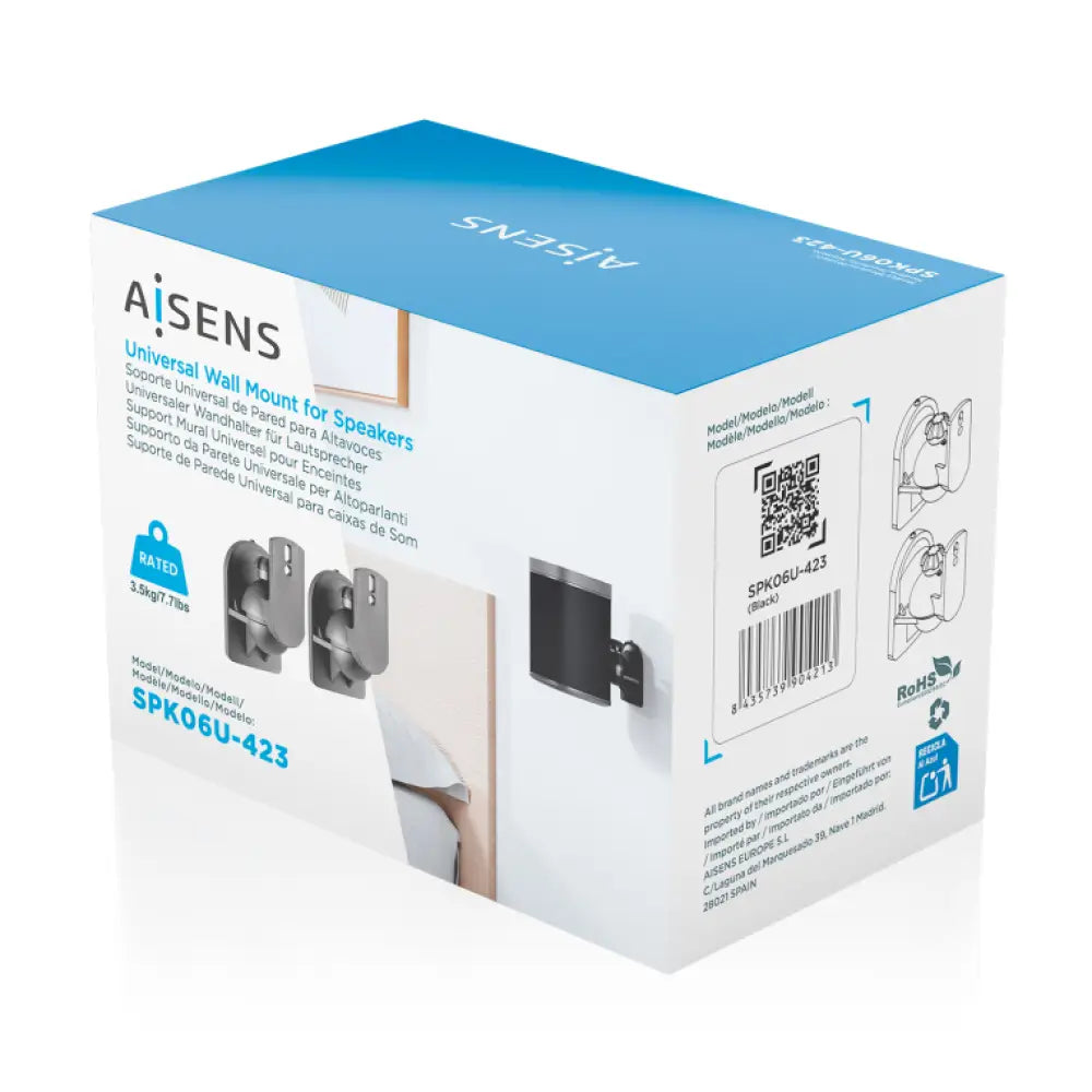 AISENS Soporte Universal De Pared Giratorio E Inclinable Para Altavoces. Negro - detalle