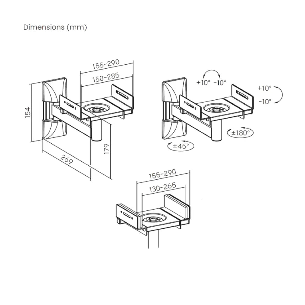 AISENS Soporte Universal De Pared Giratorio E Inclinable Para Altavoces. Negro - detalle