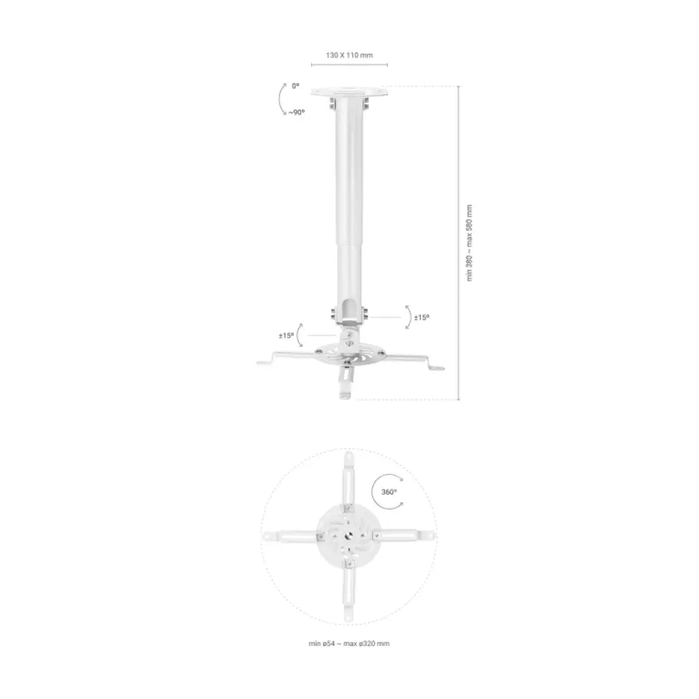 AISENS Soporte Universal Giratorio. Inclinable y Extensible de Techo para Proyector 13.5Kg. Blanco - detalle
