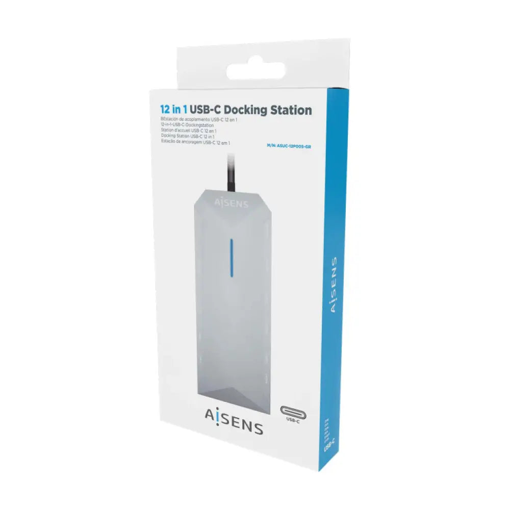 AISENS USB-C Dock 12 En 1. USB-C A 2xHDMI. 1xRJ45. 3xUSB-A. 2xUSB-C. 1xUSB-C PD. 1xAudio. 1xSD. 1xMicro SD. Gris. 30cm - detalle