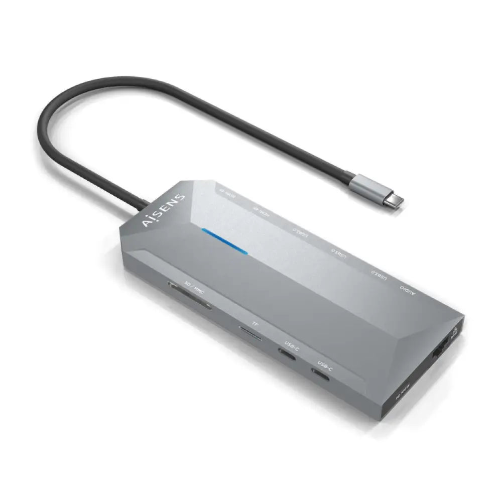 AISENS USB-C Dock 12 En 1. USB-C A 2xHDMI. 1xRJ45. 3xUSB-A. 2xUSB-C. 1xUSB-C PD. 1xAudio. 1xSD. 1xMicro SD. Gris. 30cm - detalle