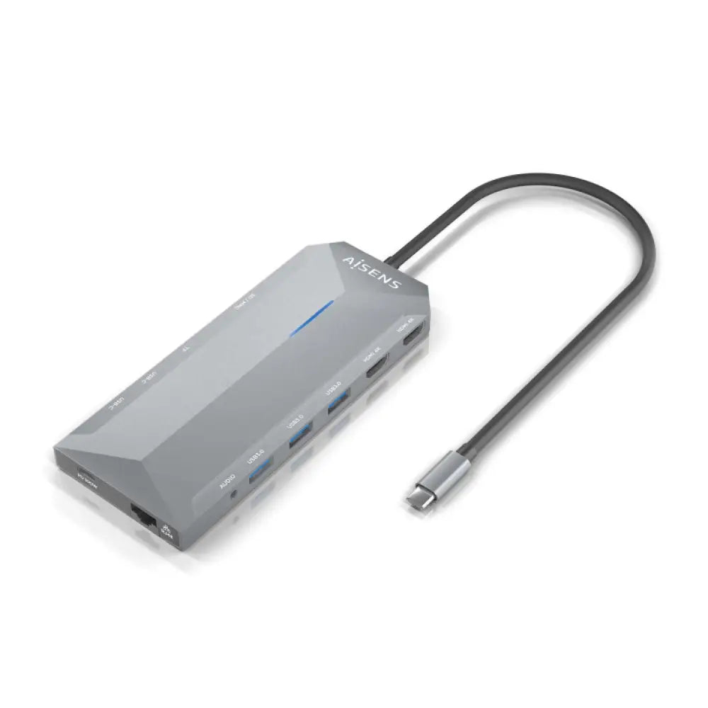 AISENS USB-C Dock 12 En 1. USB-C A 2xHDMI. 1xRJ45. 3xUSB-A. 2xUSB-C. 1xUSB-C PD. 1xAudio. 1xSD. 1xMicro SD. Gris. 30cm - detalle