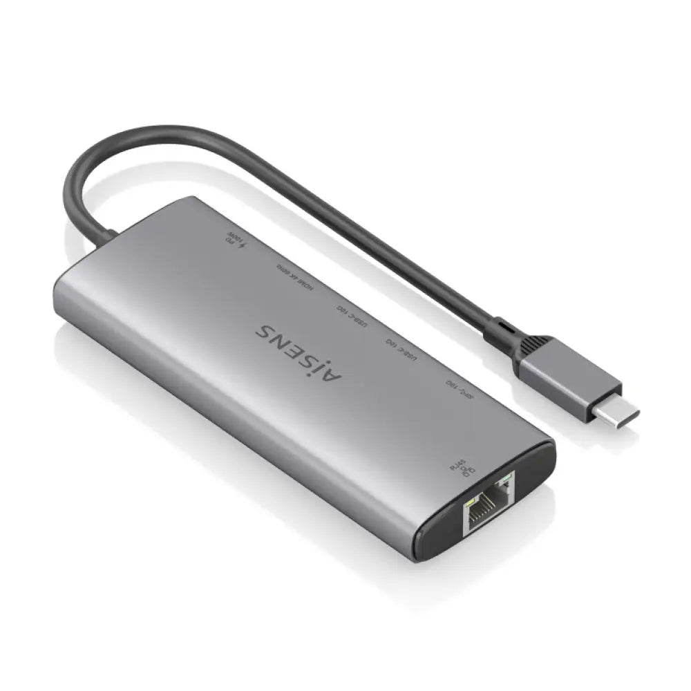 AISENS USB-C Dock 6 en 1. USB-C a 1xHDMI. 1xRJ45. 1xUSB-A 10G. 2xUSB-C 10G. 1xUSB-C PD. Gris. 20cm - detalle