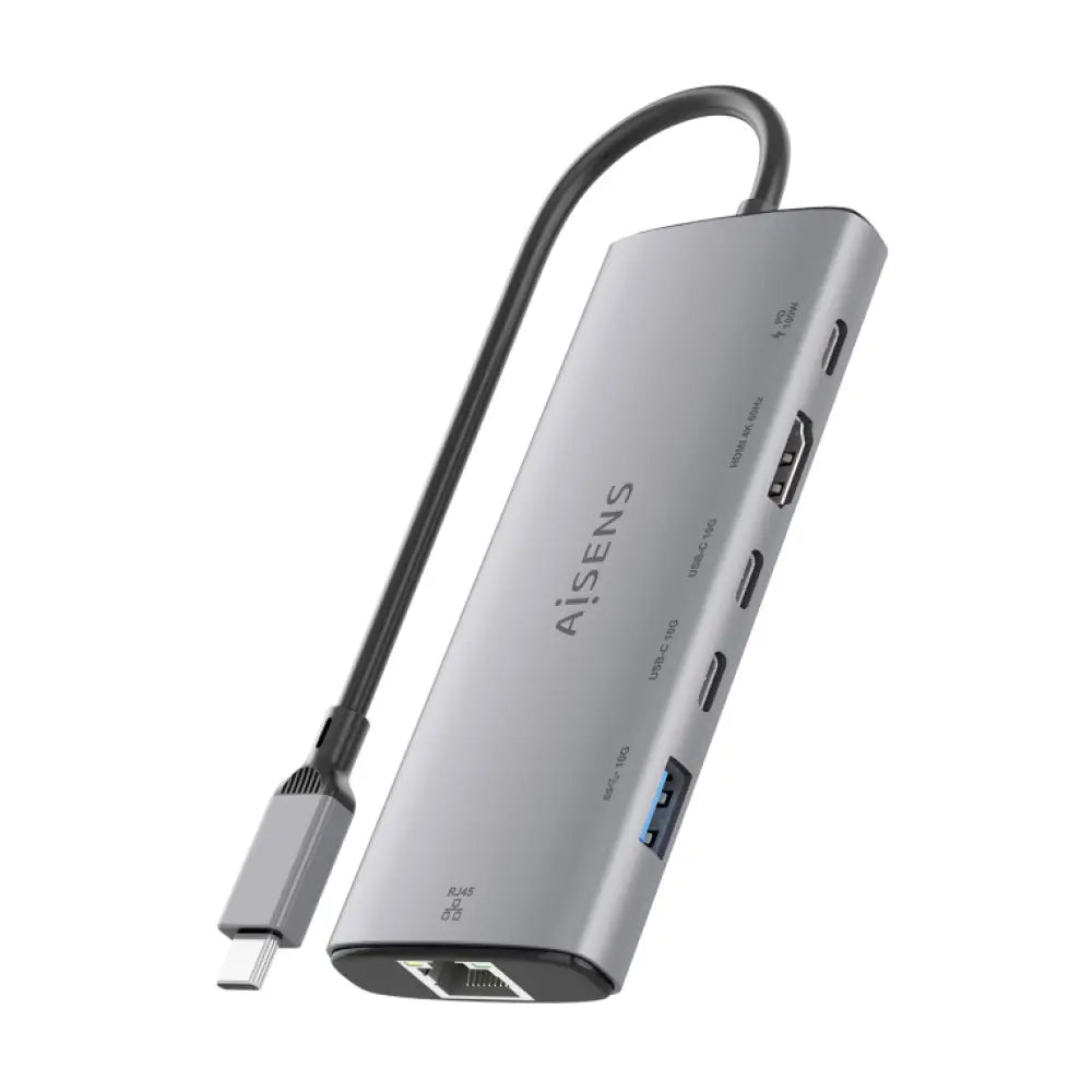AISENS USB-C Dock 6 en 1. USB-C a 1xHDMI. 1xRJ45. 1xUSB-A 10G. 2xUSB-C 10G. 1xUSB-C PD. Gris. 20cm - detalle