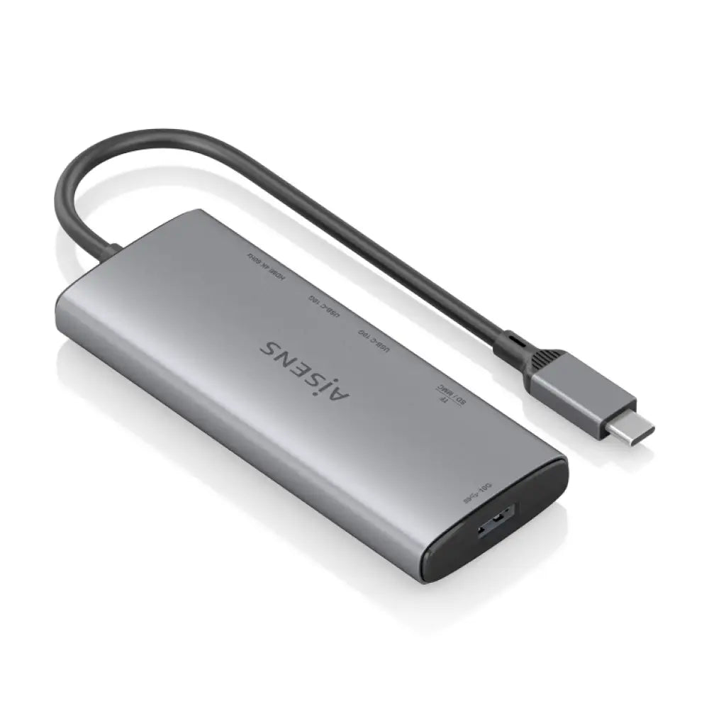 AISENS USB-C Dock 6 en 1. USB-C a 1xHDMI. 1xUSB-A 10G. 2xUSB-C 10G. 1xSD. 1xMicroSD. Gris. 20cm - detalle