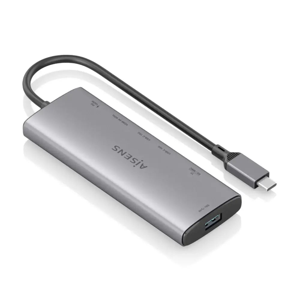 AISENS USB-C Dock 7 en 1. USB-C a 1xHDMI. 1xUSB-A 10G. 2xUSB-C 10G. 1xSD. 1xMicroSD. 1xUSB-C PD 100W. Gris. 20cm - detalle