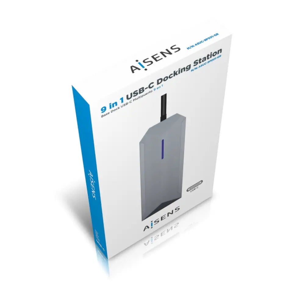 AISENS USB-C Dock 9 en 1. USB-C a 1x HDMI. 1xRJ45. 3x USB. 1x PD. 1x Audio. 1x SD. 1x Micro SD. Gris. 15 cm - detalle