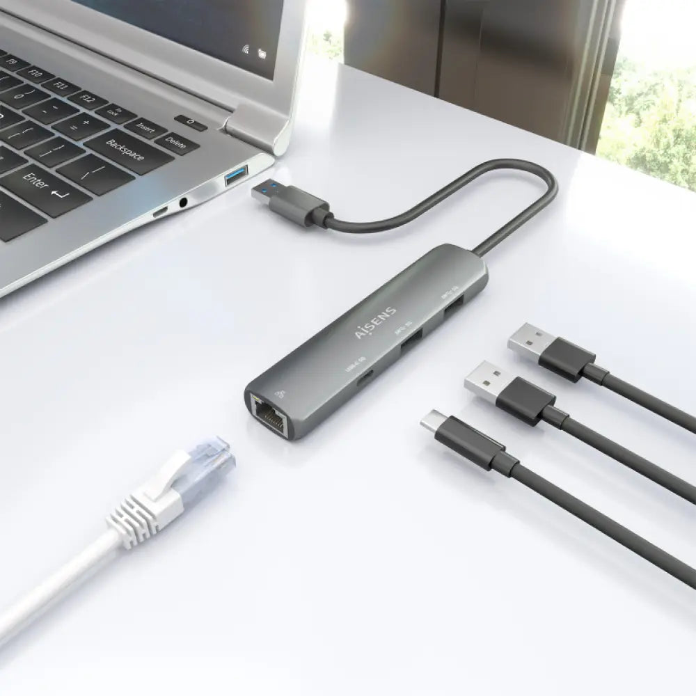AISENS USB3.0 Dock USB-A A Ethernet Gigabit + Hub 1xUSB-C+2xUSB-A. Gris. 15cm - detalle