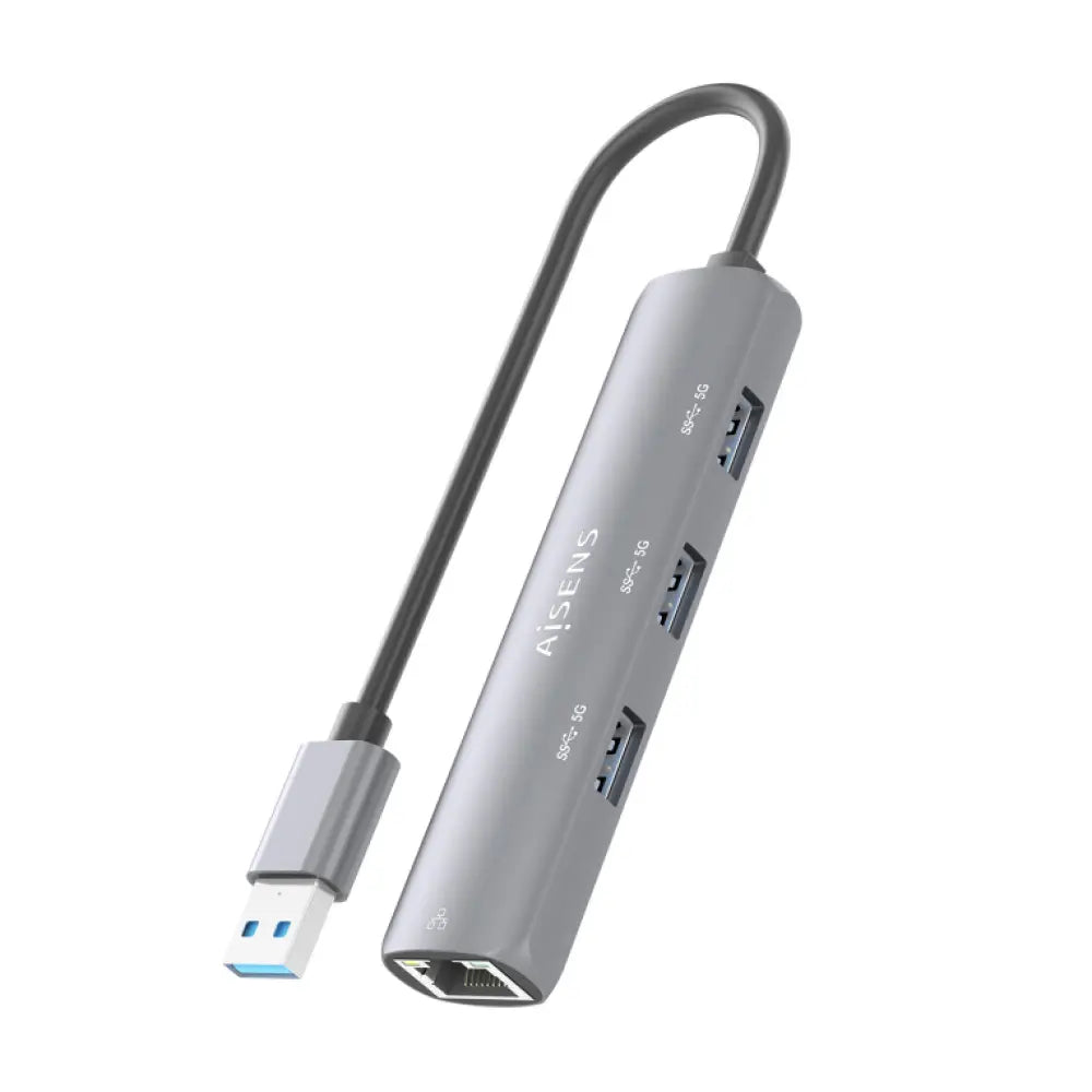 AISENS USB3.0 Dock USB-A A Ethernet Gigabit + Hub 3xUSB-A. Gris. 15cm - detalle
