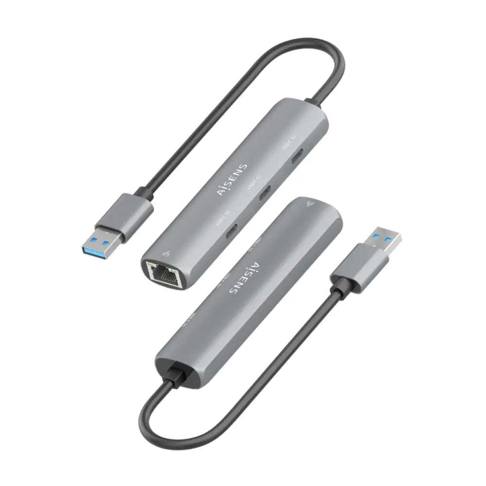 AISENS USB3.0 Dock USB-A A Ethernet Gigabit + Hub 3xUSB-C. Gris. 15cm - detalle
