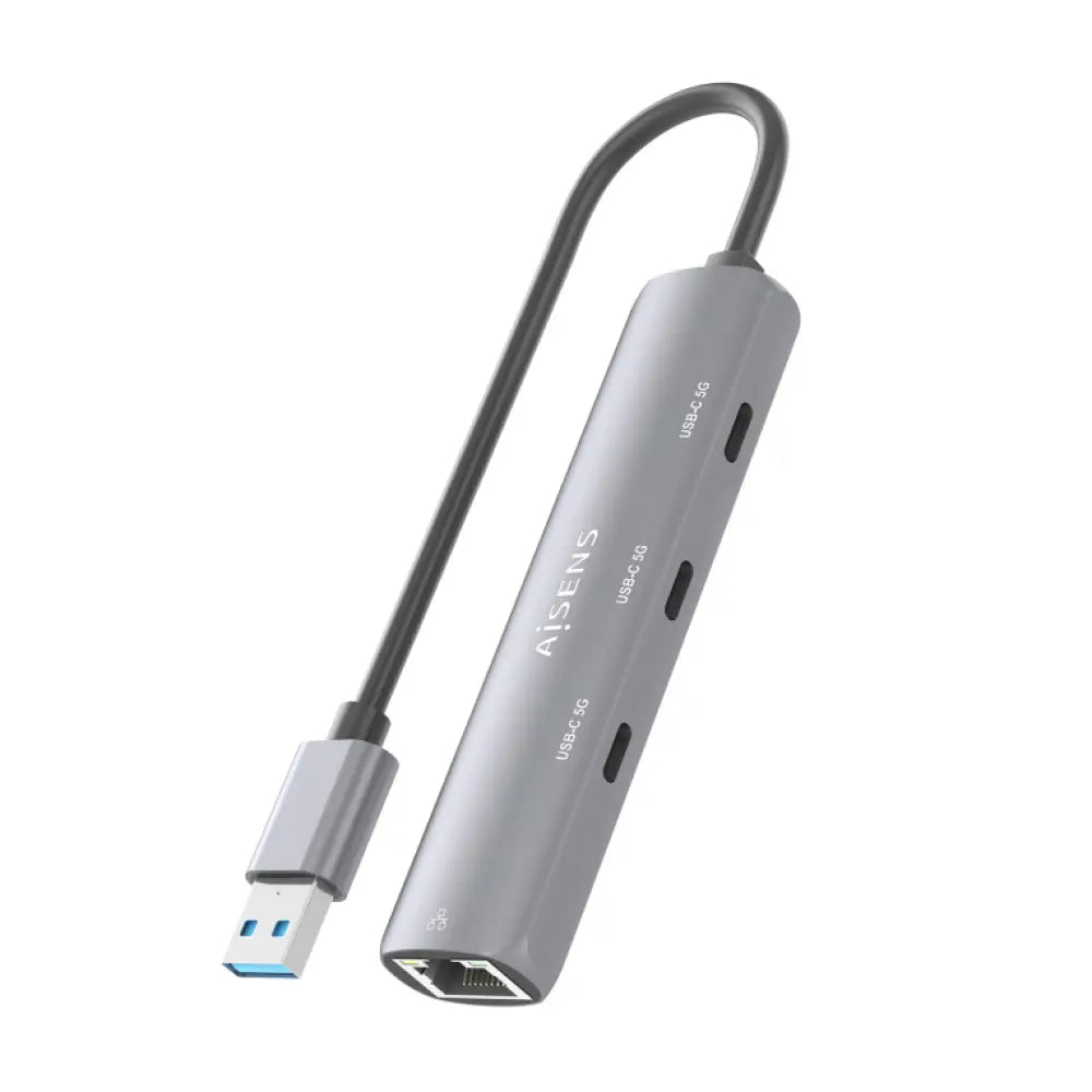 AISENS USB3.0 Dock USB-A A Ethernet Gigabit + Hub 3xUSB-C. Gris. 15cm - detalle