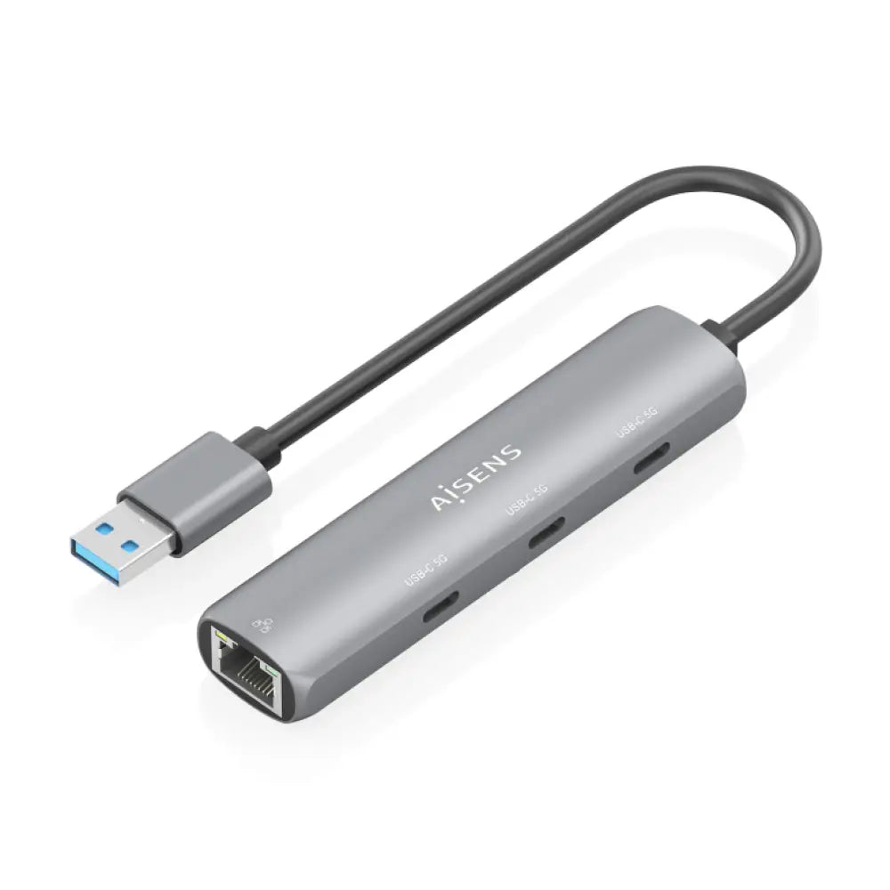 AISENS USB3.0 Dock USB-A A Ethernet Gigabit + Hub 3xUSB-C. Gris. 15cm - detalle