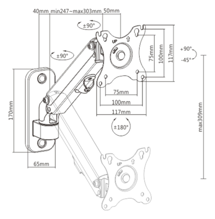 AJUSTABLE WALL DISPLAY MOUNTING ARM UP TO 27" 7 KG GEMBIRD - detalle