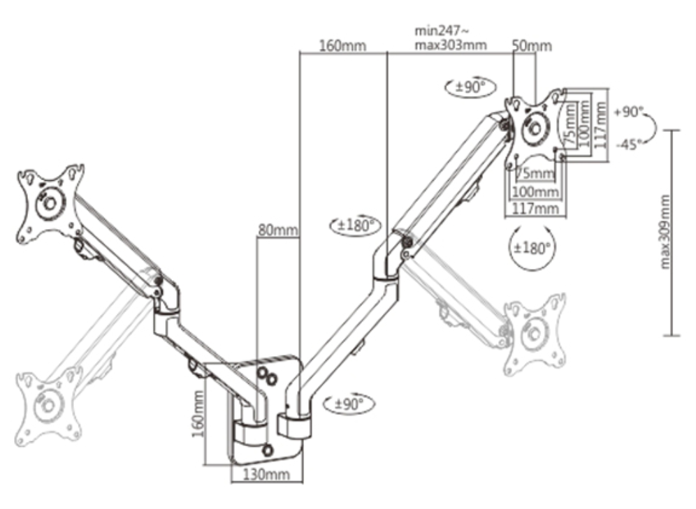 AJUSTABLE WALL DISPLAY MOUNTING ARM UP TO 27"? 7 KG GEMBIRD - detalle