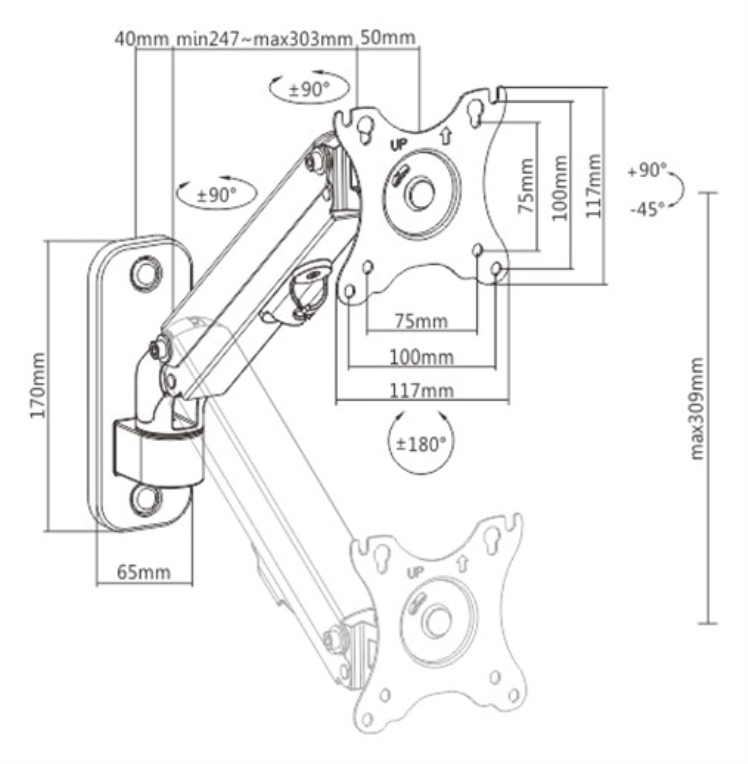 AJUSTABLE WALL DISPLAY MOUNTING ARM UP TO 27" 7 KG GEMBIRD - detalle