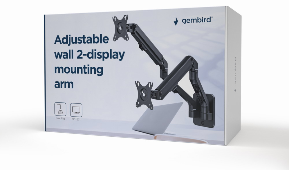 AJUSTABLE WALL DISPLAY MOUNTING ARM UP TO 27"? 7 KG GEMBIRD