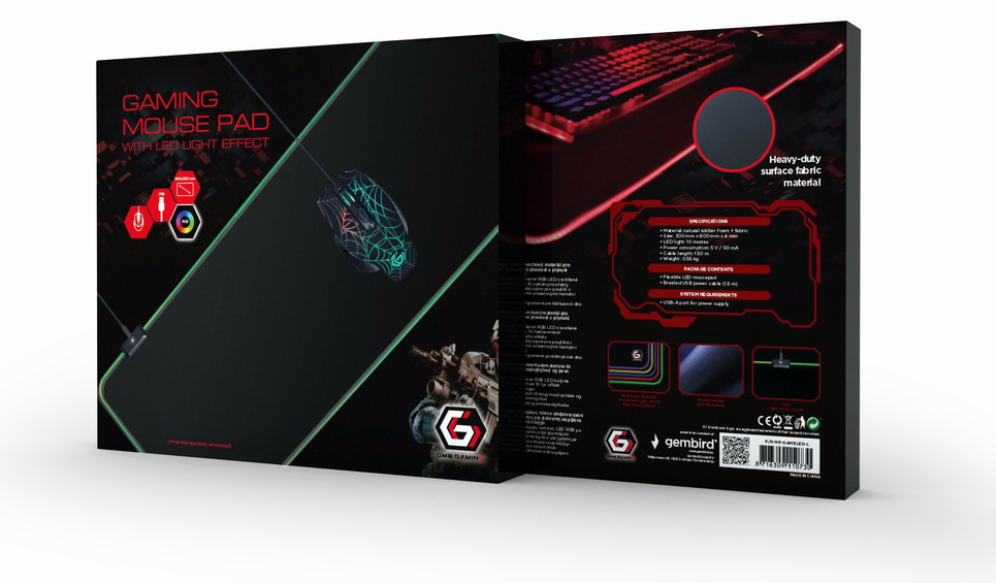 ALFOMBRILLA GAMING GEMBIRD LUZ LED NEGRO L 800X300X4 RGB - detalle