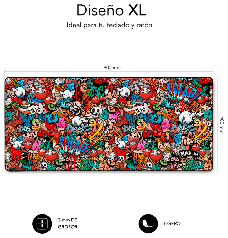 ALFOMBRILLA SUBBLIM GRAFFITI XL MOUSE PAD 900x400x3 - detalle