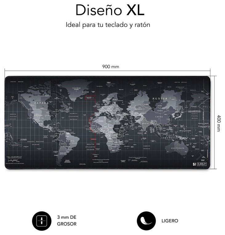 ALFOMBRILLA SUBBLIM MOUSEPAD WORLD XL 900x400x3 - detalle