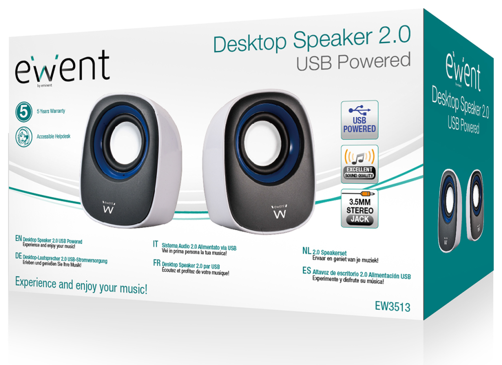 ALTAVOCES EWENT EW3513 2.0 5W RMS USB BLANCO/NEGRO - detalle