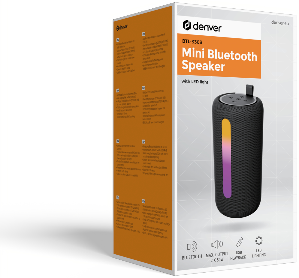 ALTAVOZ BLUETOOTH DENVER BTL-330B INALAMBRICO CON FUNCION DE ILUMINACION - detalle