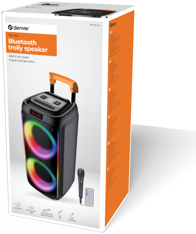 ALTAVOZ BLUETOOTH DENVER DUAL 8" CON 60W DE POTENCIA - detalle