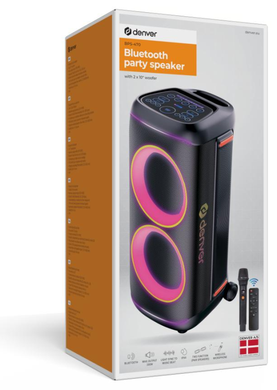 ALTAVOZ DENVER BLUETOOTH BPS-370 FUNCION DE LUZ 2 WOOFERS 10" - detalle