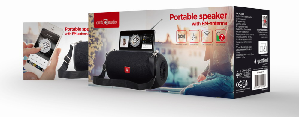 ALTAVOZ PORTATIL GEMBIRD SPK-BT-17 COM RADIO FM 2X5W RMS BLUETOOTH NEGRO - detalle