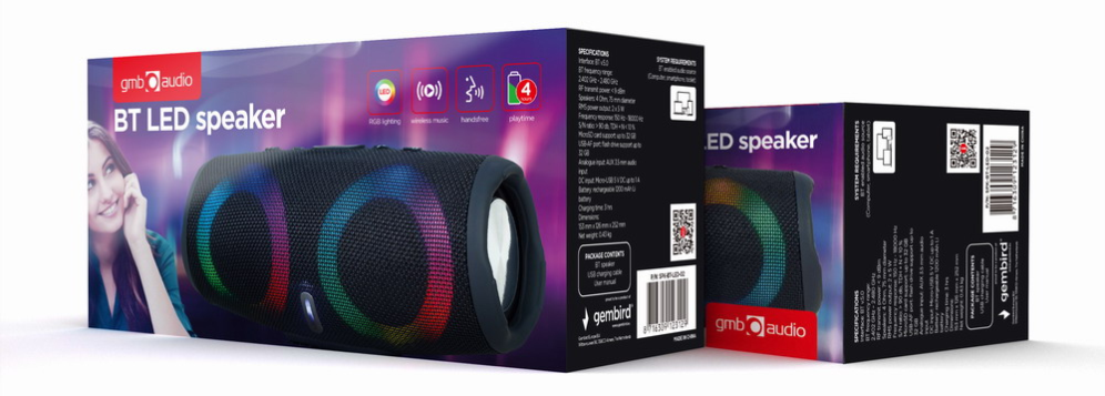 ALTAVOZ PORTATIL GEMBIRD SPK-BT-LED-02 10W BLUETOOTH NEGRO - detalle
