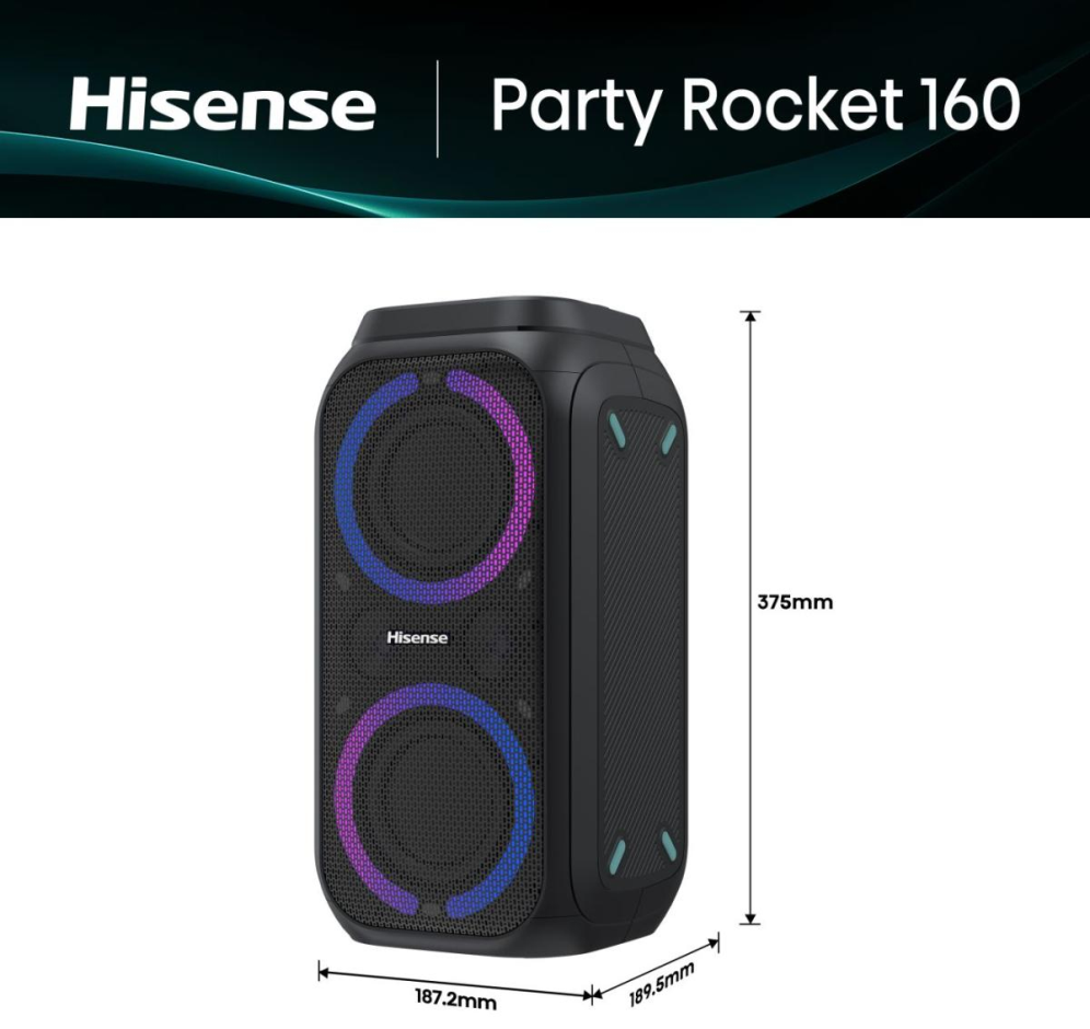 ALTAVOZ PORTATIL HISENSE PARTY ROCKER 160 2.0 160W BT USB NEGRO - detalle